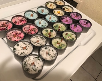 Wholesale/ Bulk 24-8oz crystal intention candles in tins assorted/ bulk intention candles/ bulk spell candles/ bulk candles / wholesale/