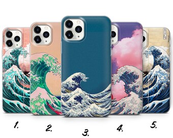 Capa para celular inspirada na Grande Onda de Kanagawa, compatível com iPhone 14, 13, SE, XR, 12, XS, 11 Pro, Samsung A33, S20, S10, S22, Huawei P30, Pixel 6 Pro e 6A.