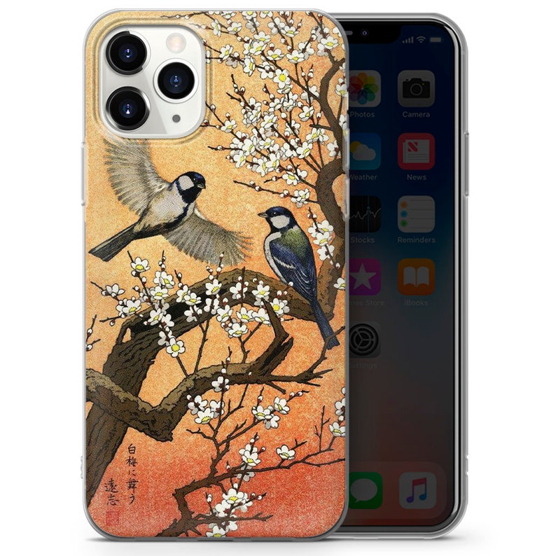 Capa de celular com pássaro de arte japonesa, pardais orientais, arte clássica imagem 3