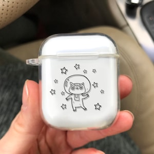 Space Cat Airpod Case, Leuke Eenvoudige Clear Airpods Case geschikt voor Airpods 1, 2, Airpod Pro Apple Hoofdtelefoon Case Houder met grappige print
