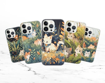 Cute Cat Phone Case Cats in Grass for iPhone 15 Pro Max, 14, 13, SE 2020, Xr, 12, Xs, 11, Samsung S23, A33, S20, S10, S22, Huawei P30, Pixel