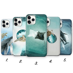 Turtle Phone Case, Whale Marine Life for iPhone 15 Pro Max, 14, 13, SE 2020, Xr, 12, Xs, 11, Samsung S23, A33, S20, S10, S22, Huawei P30