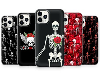 Skeleton Phone Case Spooky Halloween for iPhone 15 Pro Max, 14, 13, SE 2020, Xr, 12, Xs, 11, Samsung S23, A33, S20, S10, S22, Huawei P30