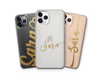 Personalized Name Phone Case, Golden Text, Soft Gel TPU