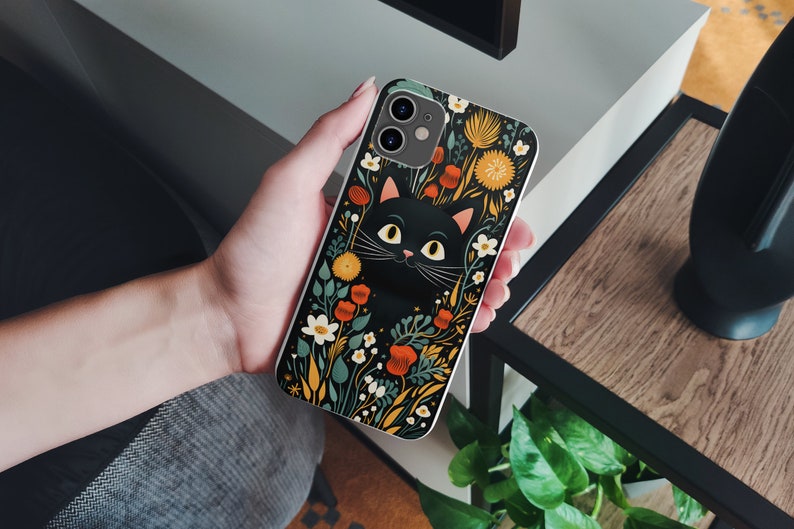 Schwarze Katze Handyhülle, Süße Katzenhülle für iPhone 15 Pro Max, 14, 13, SE, Xr, 12, Xs, 11, Samsung S23, A33, S20, S10, S22, Huawei P30, Pixel 8 Bild 2