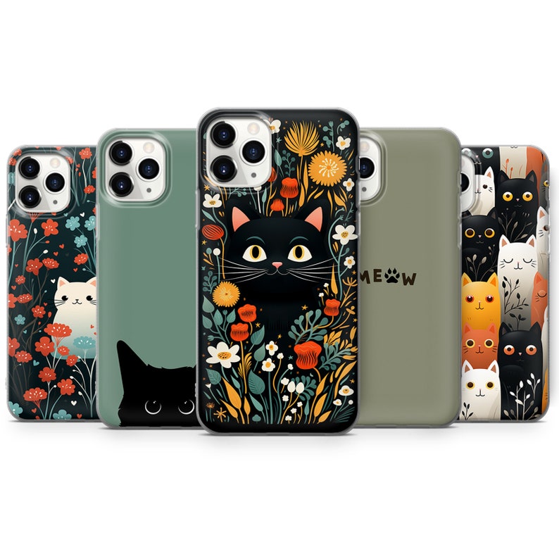 Schwarze Katze Handyhülle, Süße Katzenhülle für iPhone 15 Pro Max, 14, 13, SE, Xr, 12, Xs, 11, Samsung S23, A33, S20, S10, S22, Huawei P30, Pixel 8 Bild 1