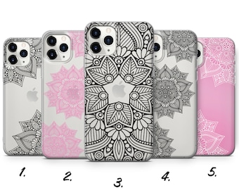Doorzichtige mandala-telefoonhoesje, heilige geometrie, henna-ornament