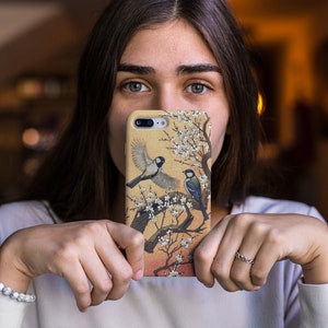 Capa de celular com pássaro de arte japonesa, pardais orientais, arte clássica imagem 2