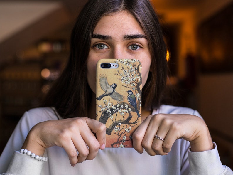 Capa de celular com pássaro de arte japonesa, pardais orientais, arte clássica imagem 2