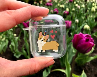 Corgi Airpod Case, Cute Unicorn Silicone Airpods Case fit for Airpods 1, 2, Airpod Pro Apple Headphones Case Holder with Funny Print