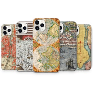 Vintage Map Handyhülle Retro Cover für iPhone 14, 13, SE 2020, Xr, 12, Xs, 11 Pro, Samsung A33, S20, S10, S22, Huawei P30, Pixel 6 Pro 6A