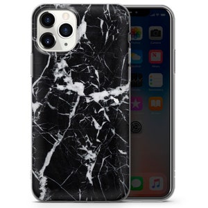 K&ouml;nnte beinhalten: Eine schwarze und wei&szlig;e Marmor-Handyh&uuml;lle f&uuml;r ein iPhone. Die H&uuml;lle ist transparent und zeigt den Bildschirm des Telefons durch die R&uuml;ckseite.