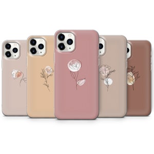 Cute Minimalist Phone Case, Beige Floral for iPhone 15 Pro Max, 14, 13, SE, Xr, 12, Xs, 11, Samsung S23, A33, S20, S10, S22, Huawei P30