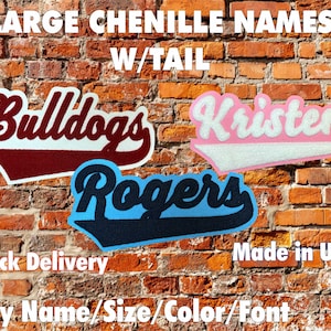 Custom Chenille Script w/Tail Name Letterman Jacket Patch MADE IN USA