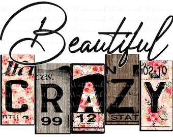 Beautiful Crazy with floral and barn wood PNG Sublimation digital download design, country western vintage tumblers shirts hats mugs