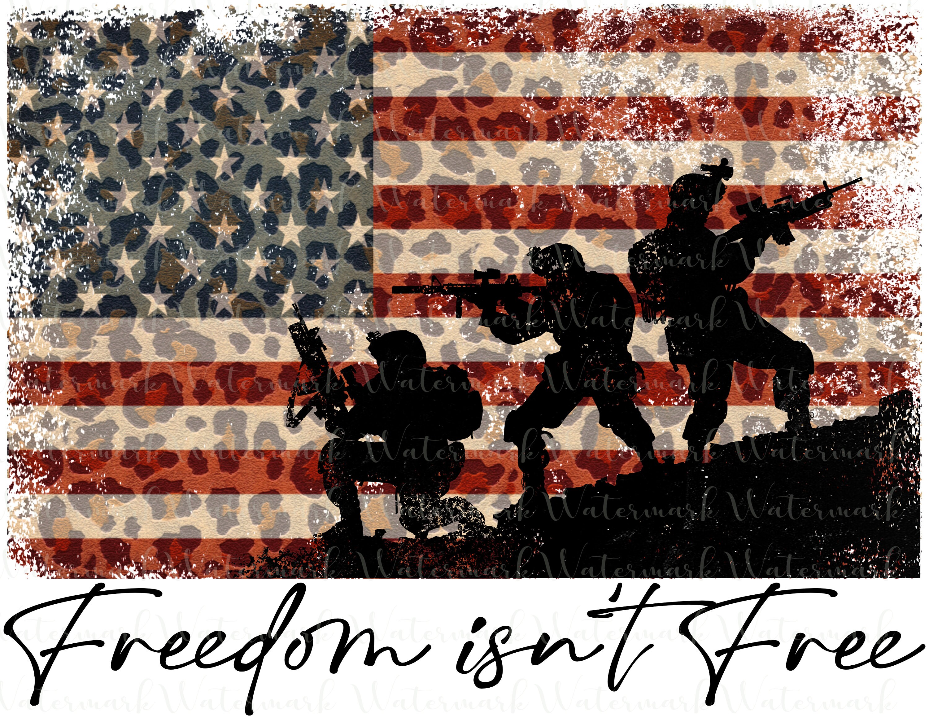 Freedom isn't Free Leopard Print PNG Sublimation Digital download design, Veteran's Day, 4th of July, Memorial Day T-shirts, tumblers, mugs
