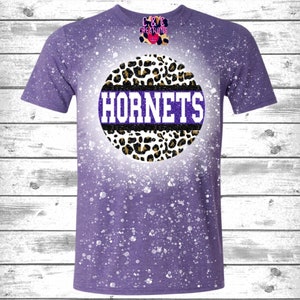 Hornets Circle Leopard Purple Or Yellow Bleached Tee