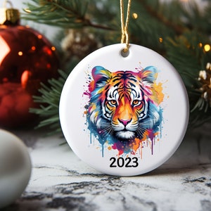 2023 Vibrant Retro Tiger Ceramic Ornament/ Tiger Ornament/ Retro Ornament/ Tiger Gift Ornament 2023/ Personalized Ornament