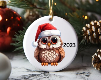 2023 Owl Ceramic Ornament/ Owl Ornament/ Owl Lover Gift Ornament 2023/ Personalized Ornament/ Owl Christmas Ornament