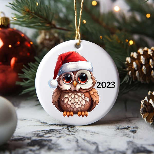 2023 Owl Ceramic Ornament/ Owl Ornament/ Owl Lover Gift Ornament 2023/ Personalized Ornament/ Owl Christmas Ornament