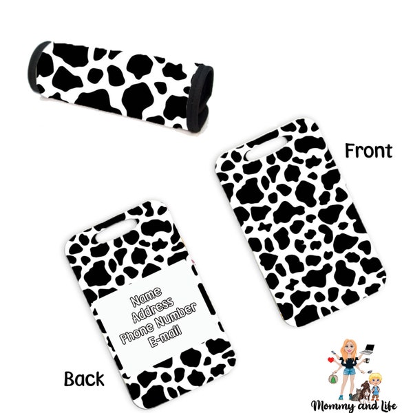 Cow Print Luggage Spotter/ Luggage Handle Wrap/ Luggage Spotter Handle Wrap/ Suitcase Handle Cover/ Bag Tags/ Personalized Gift/ Cow Gift