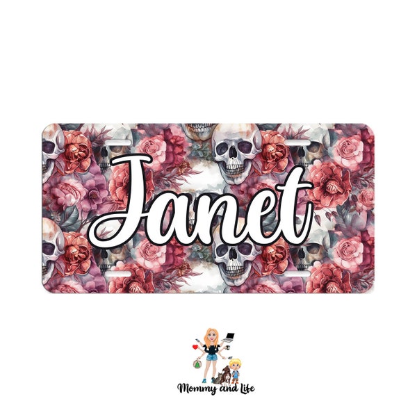 Personalized Full Size Skulls and Roses License Plate/ Custom License Plate/ Car Plate/ Car Tag/ Personalized Full Size Plate