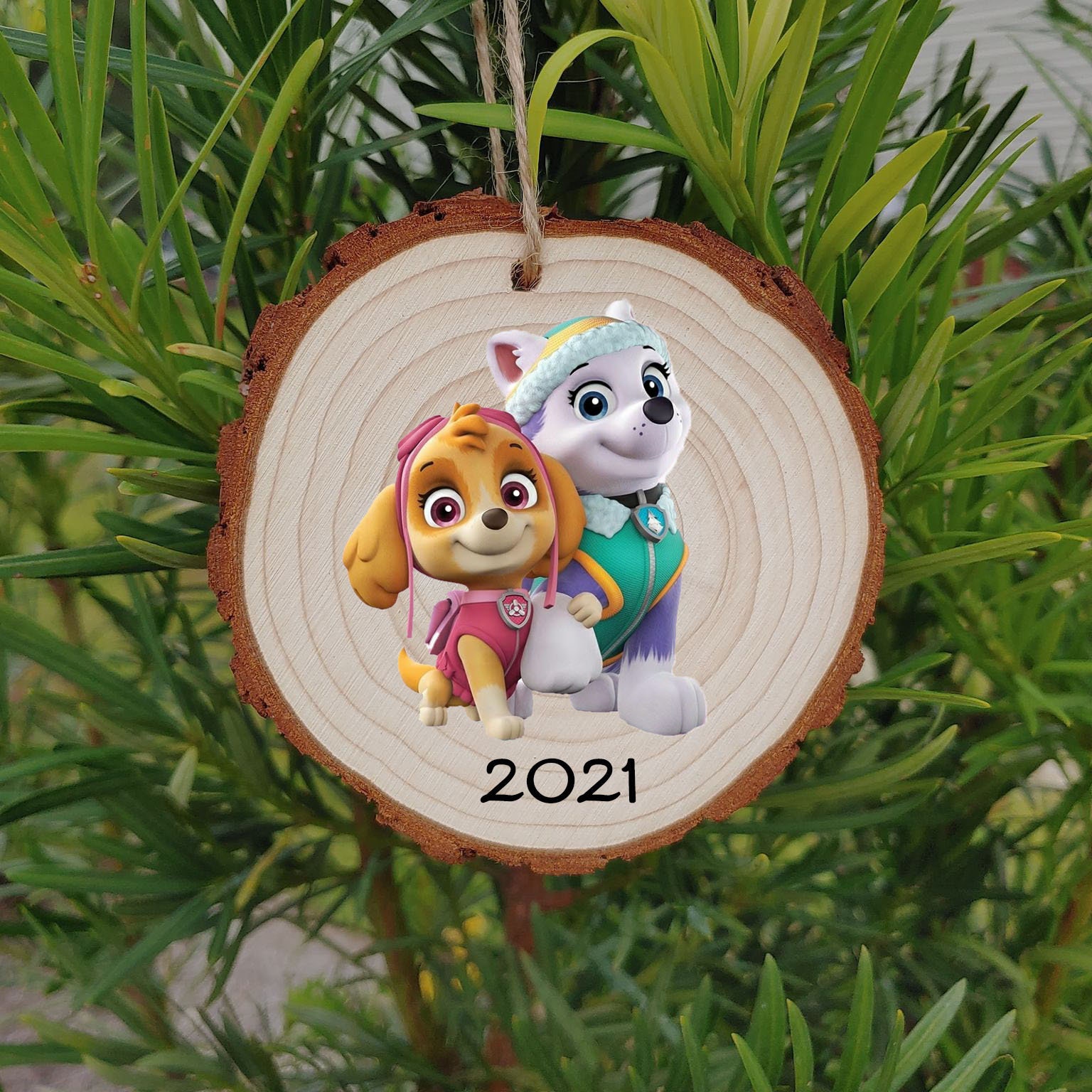Favorite Pups Character Christmas Wood Slice Ornament2021