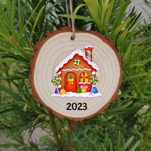 2023 Gingerbread House Christmas Wood Slice Ornament/ 2023 Ornament/ Gingerbread House Ornament