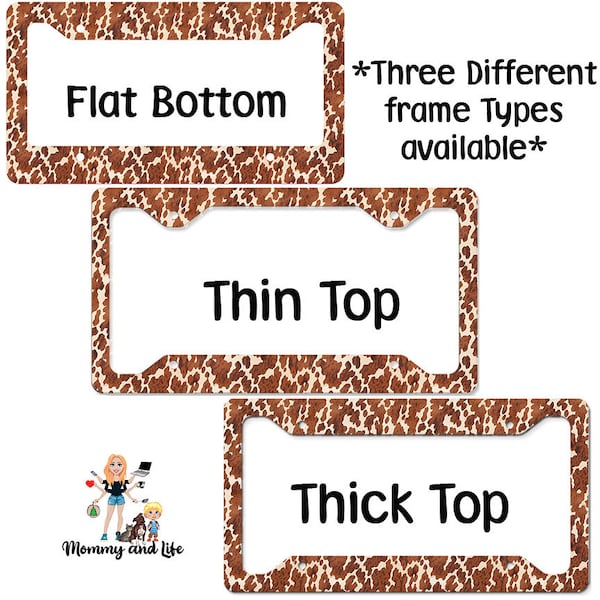 Brown Cow Print License Plate Frames/ Brown Cow License Plate Frame/ Cow Print/ Flat Bottom/ Thin Top/ Thick Top/ Full Plate/ Car Coasters