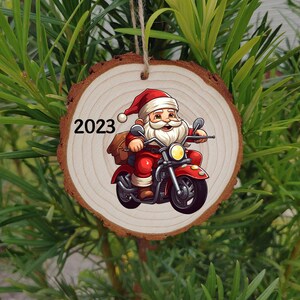 Merry Christmas - Motorcycle Santa - Raw Cedar Ornament 3x3in Merry Christmas - Motorcycle Santa - Raw Cedar Ornament 3x3in