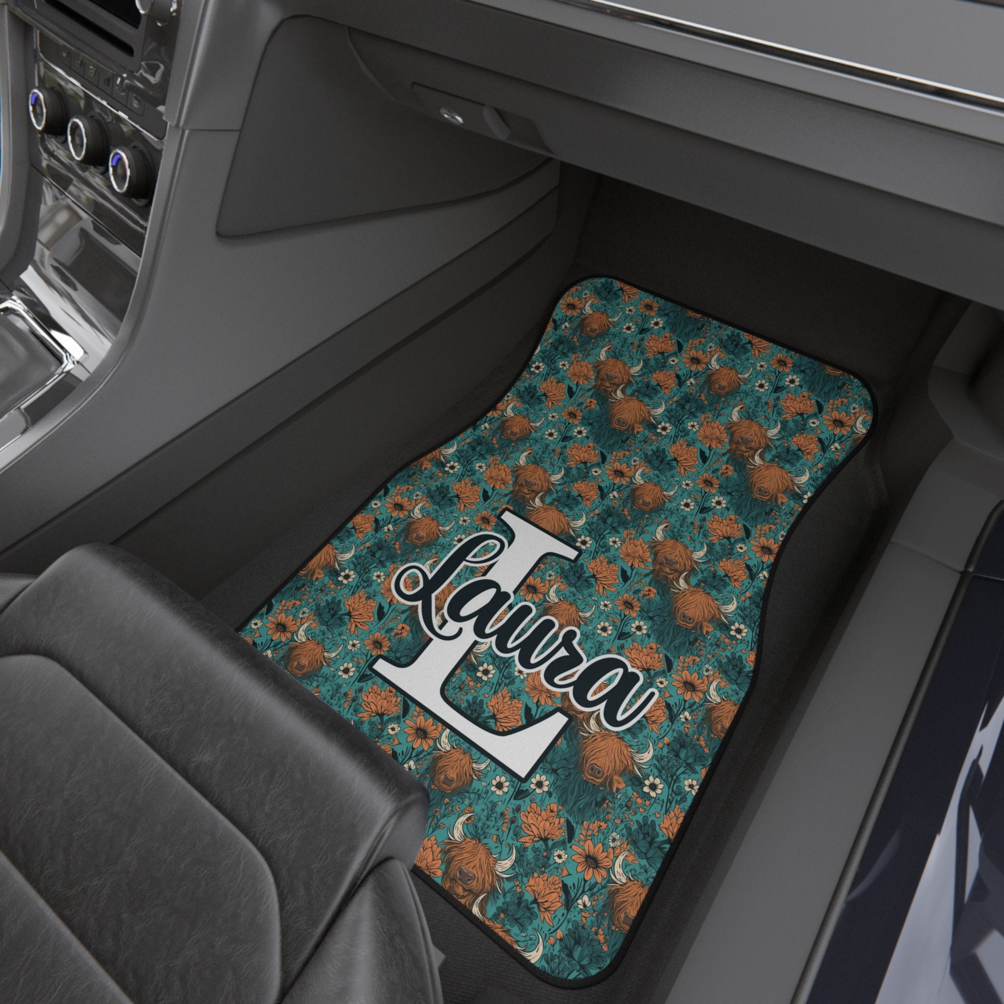 Personalized Highland Cow Car Floor Mats/ Car Floor Mats/ Personalized Car Mats/ Highland Cow / Cow Car Mats/Personalized Car Mats