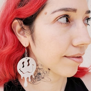 Glow in the Dark Melted Smiley Face Over-sized Drop Earrings Ravewear Accessories