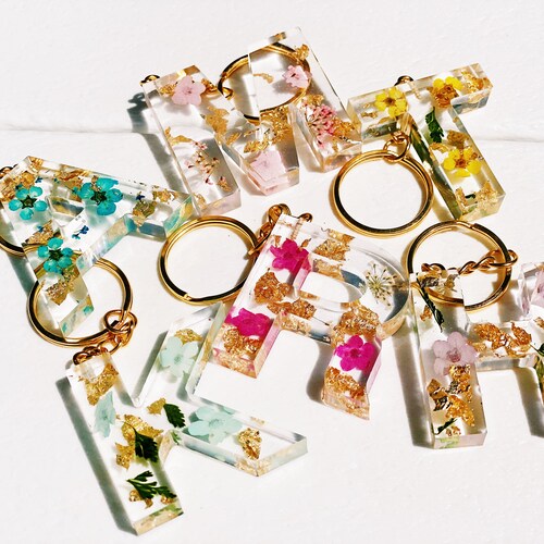 Custom Handmade Flower Resin Letter Keychain | Assorted Colors | School Backpack Charm | Mother's Day Gift | Bridesmaid Gift | Birthday Gift