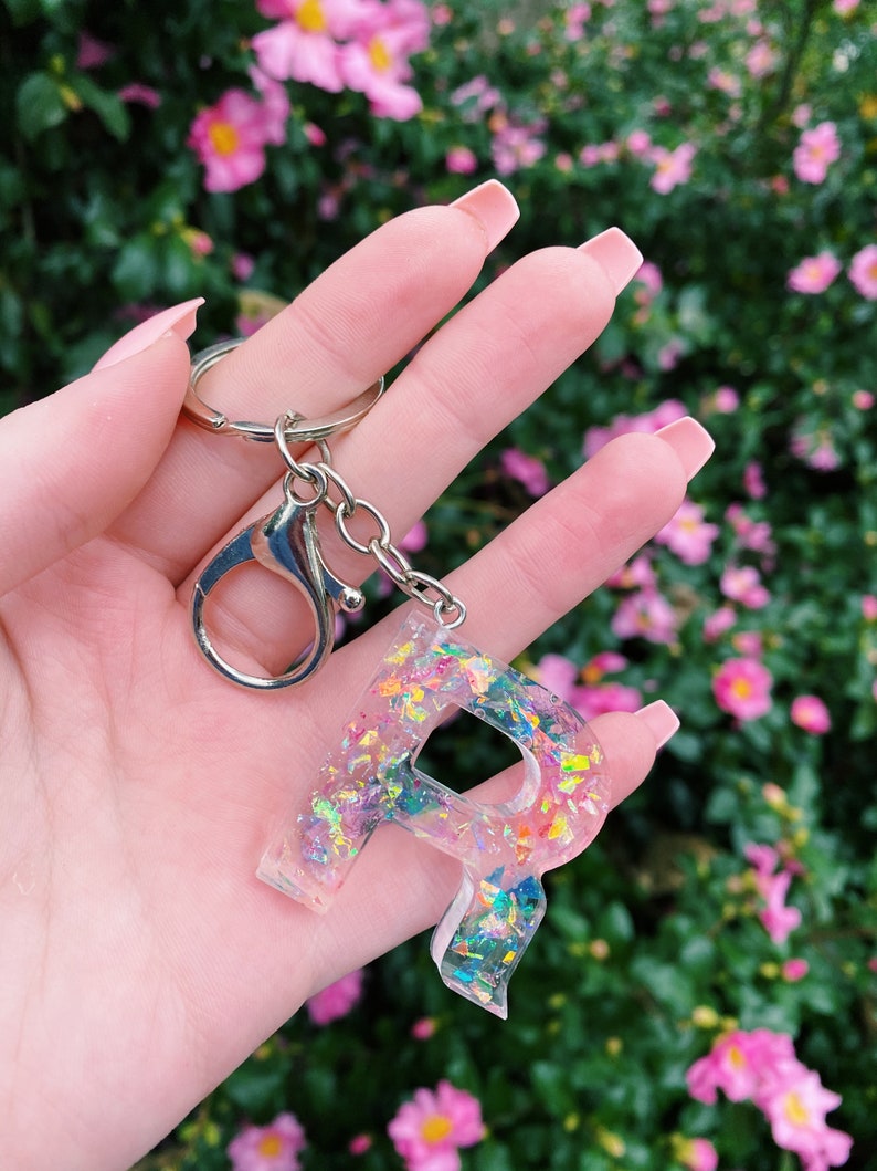 Custom Handmade Glitter Resin Letter Keychain Gold/silver Etsy