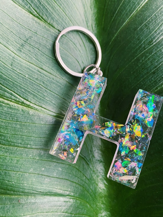 Glitter Keychain, Resin Letter Keychain, Kids Backpack Charm