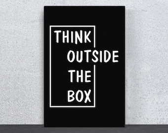 Piense fuera de la caja, cartel motivacional, impresión de lienzo de éxito, arte de pared de motivación, propietario de negocio, cita del emprendedor, decoración de la oficina del hombre