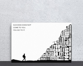 Mountain To Success, Motivationsleinwand, Erfolg Leinwand, Motivation Wandkunst,Geschäftsmann, Unternehmer Zitat, Mann Büro Deko