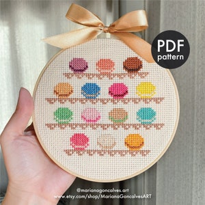 French Macarons, Cross Stitch, PDF Pattern, Beginner, Easy, Patisserie, Cute, Modern, Dessert, Decor, Colorful, Adorable, Handmade Gift
