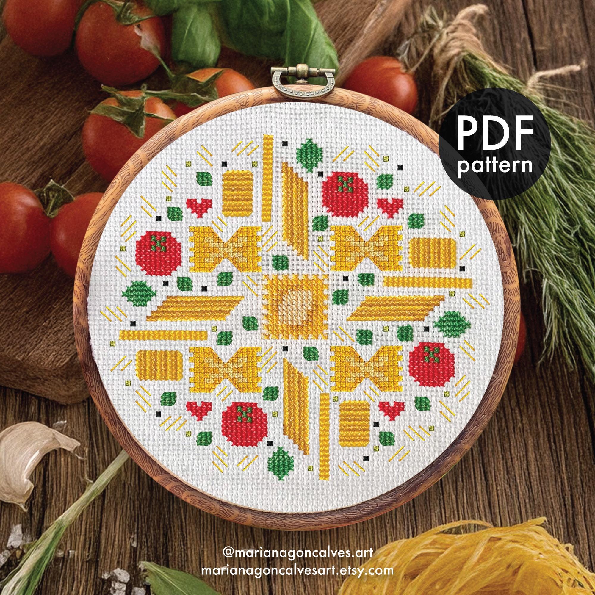 Pasta, Cross Stitch, PDF Pattern, Mini, Easy, Modern, Italy