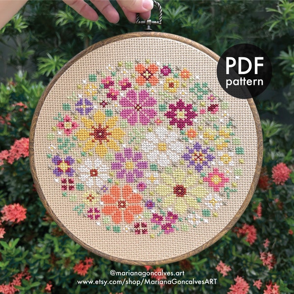 Wildflowers Bouquet, Modern, Cross Stitch, PDF Pattern, Easy, Beginner, Simple, Spring, Floral, Daisy, Lovely, Geometric, Handmade Gift