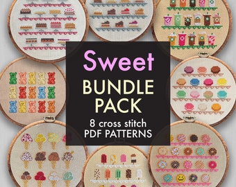 Cross Stitch, Super Bundle Pack, PDF Pattern, Modern, Mini, Easy, Small, Dessert, Cake, Bakery, Donuts, Coffee, Ice Cream, Handmade Gift