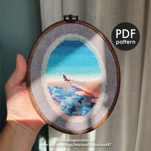 Airplane, Window View, Cross Stitch, PDF Pattern, Travel, Wanderlust, Modern, Easy, Beginner, Bedroom Decor, Adorable, Handmade Gift