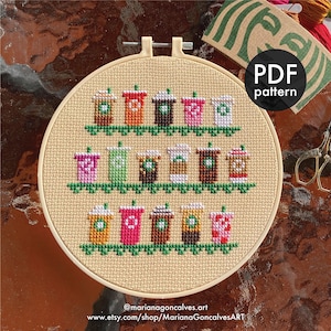 Cafeteria, Menu de Bebidas, Ponto Cruz, Padrão PDF, Barista, Mini, Coleção, Fácil, Iniciante, Moderno, Fofo, Decoração, Adorável, Presente Feito à Mão