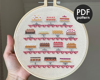 Cukiernia, Haft krzyżykowy, Wzór PDF, Nowoczesny, Początkujący, Łatwy, Mały, Deser, Piekarnia, Jedzenie, Deser