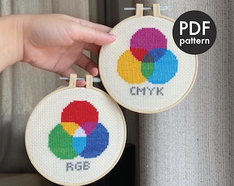 Set di 2 modelli PDF per punto croce, CMYK, RGB, Color Geek, Pittura, Moderno, Facile, Artista, Acquerello, Grafico