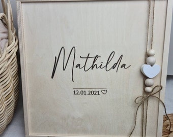 Caja de madera personalizada para recuerdos de bebé (con nombre), grabado bohemio, regalo de nacimiento, aniversario, novia, Navidad.