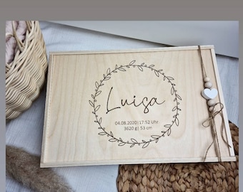 Caja de Memoria de Madera para Bebé Personalizada (con Nombre) Grabado Boho Boda Nacimiento Regalo Aniversario Novia Navidad XL