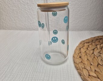 Vaso para beber con tapa de bambú, emoticonos, feliz, regalo de cumpleaños, vaso para café helado, taza para llevar