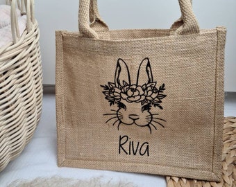 Bolsa de Pascua personalizada, cesta de Pascua, bolsa de yute, personalizada con nombre, boho, bolsa infantil, conejito de Pascua