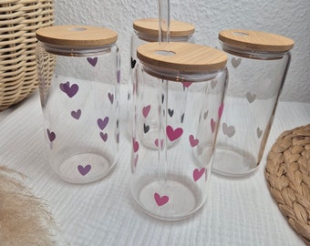 Vaso con tapa de bambú, corazones, regalo de cumpleaños, vaso para café helado, taza para llevar